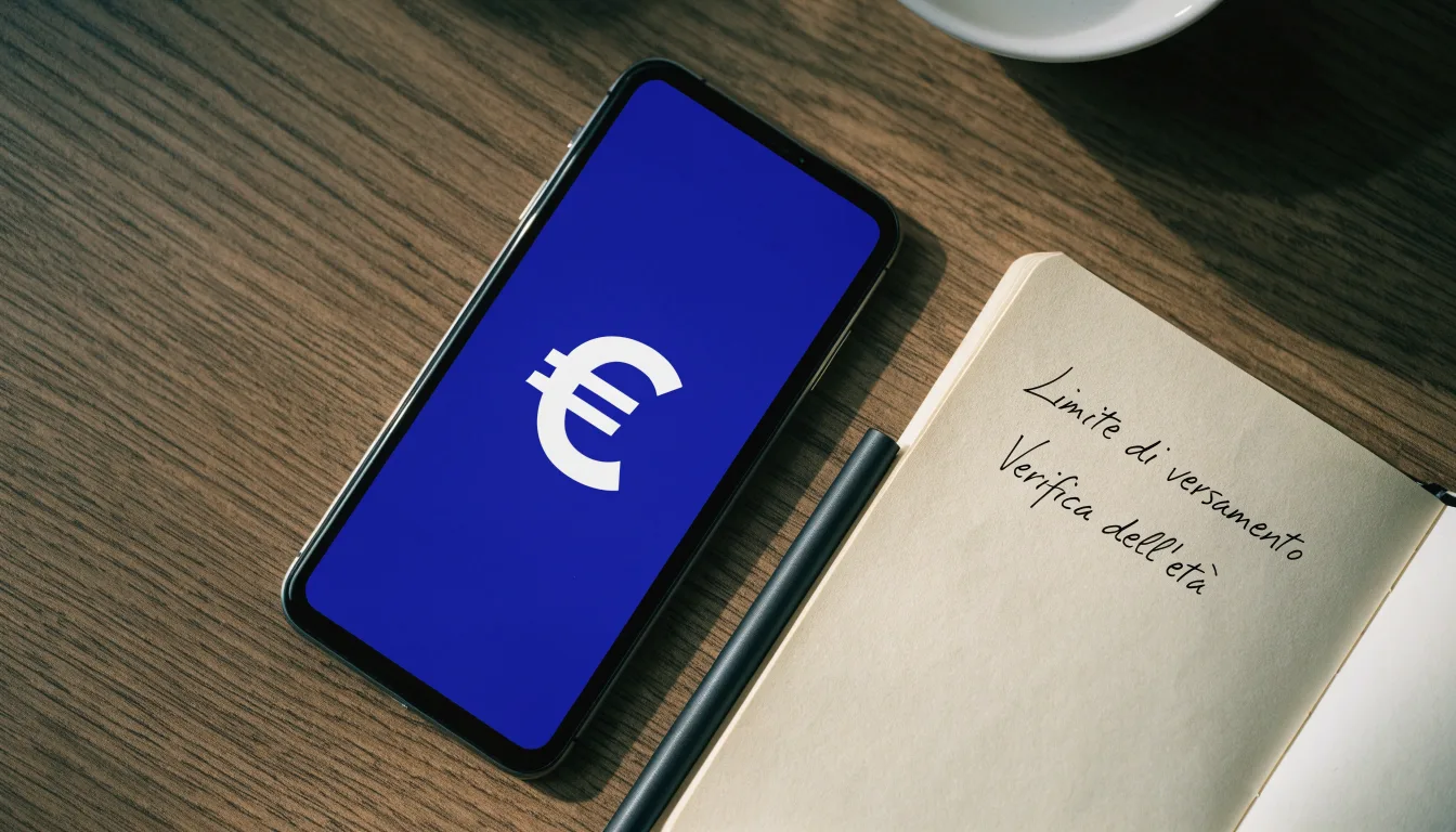 Un foglio di concessione in carta con un timbro rosso, appoggiato su una scrivania di legno accanto a una penna