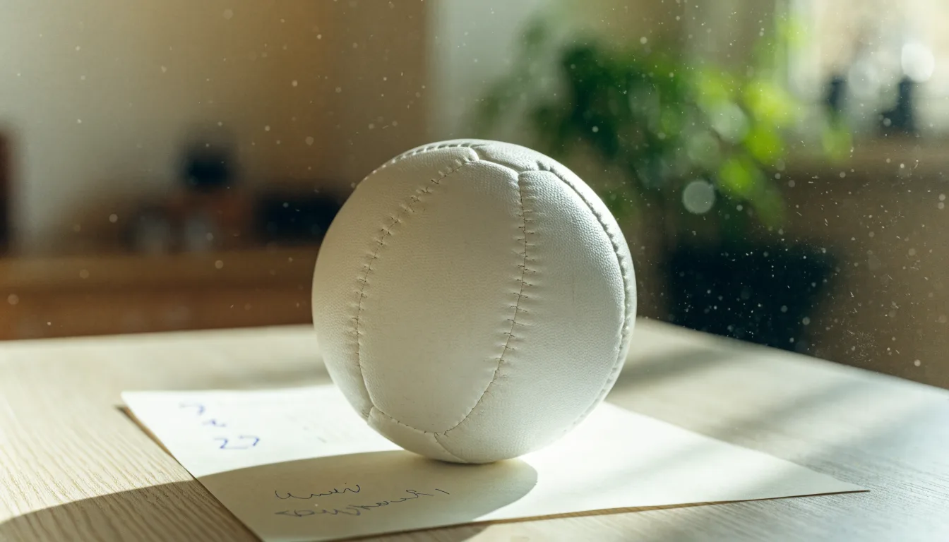 Un pallone da calcio appoggiato su una schedina bianca su un tavolo di legno, alla luce del giorno