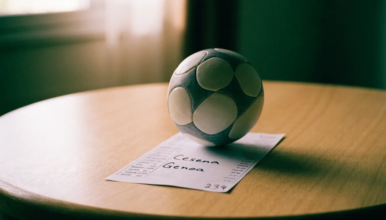 Un pallone da calcio appoggiato su una schedina bianca su un tavolo di legno, alla luce del giorno