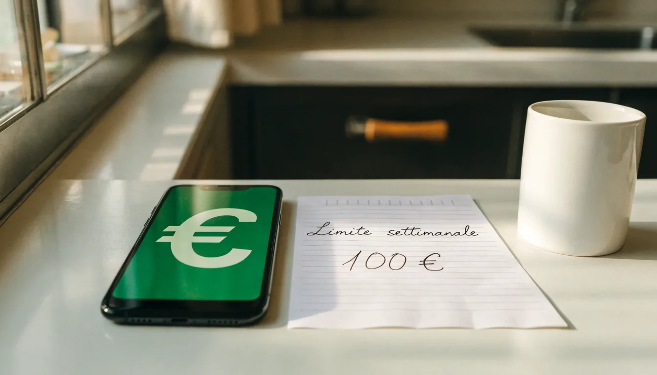 Un documento di identità appoggiato accanto a uno smartphone con un timer sullo schermo, su un tavolo da cucina